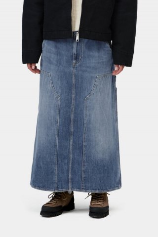 Carhartt Double Knee Skirt Long - Blau, Marmor in Used-Waschung