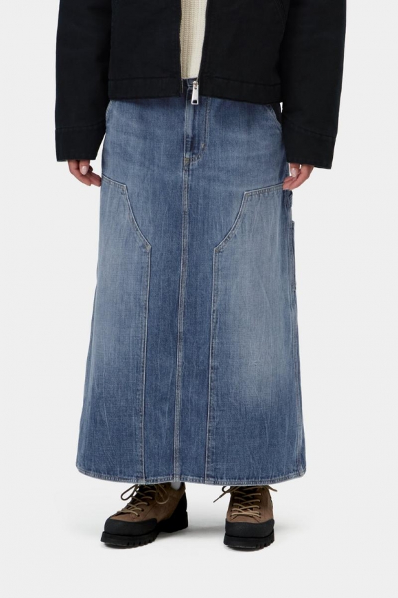 Carhartt Double Knee Skirt Long - Blau, Marmor in Used-Waschung Carhartt Double Knee Skirt Long - Blau, Marmor in Used-Waschung