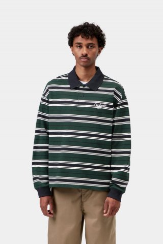 Carhartt L/S Devitt Rugby Shirt - Devitt-Streifen, dunkler Skarabäus