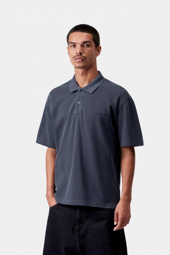 Carhartt S/S Wayne Polo - Dunkles Marineblau, stückgefärbt Carhartt S/S Wayne Polo - Dunkles Marineblau, stückgefärbt