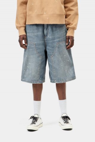 Carhartt Nixon Double Knee Short - Blau, Zerstörerische Waschung, Spritzer Carhartt Nixon Double Knee Short - Blau, Zerstörerische Waschung, Spritzer