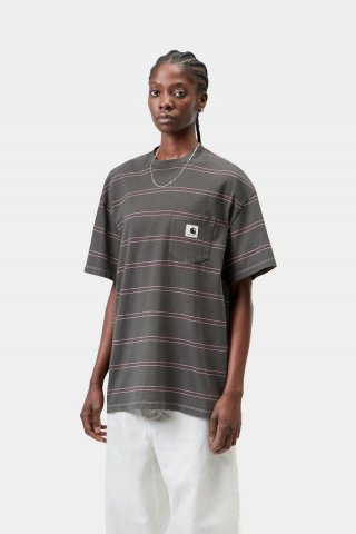 Carhartt S/S Bert Pocket T-Shirt - Bert Stripe, Graphit / Hortensia, stückgefärbt Carhartt S/S Bert Pocket T-Shirt - Bert Stripe, Graphit / Hortensia, stückgefärbt