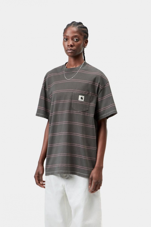 Carhartt S/S Bert Pocket T-Shirt - Bert Stripe, Graphit / Hortensia, stückgefärbt Carhartt S/S Bert Pocket T-Shirt - Bert Stripe, Graphit / Hortensia, stückgefärbt