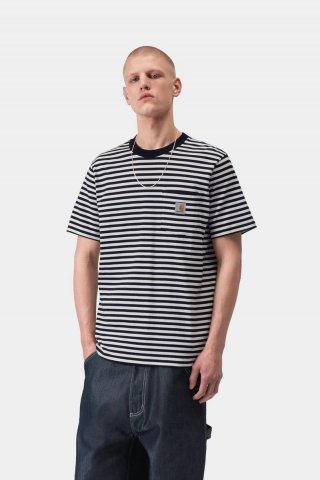 Carhartt S/S Ezra Pocket T-Shirt - Ezra Stripe, Schwarz / Wachs