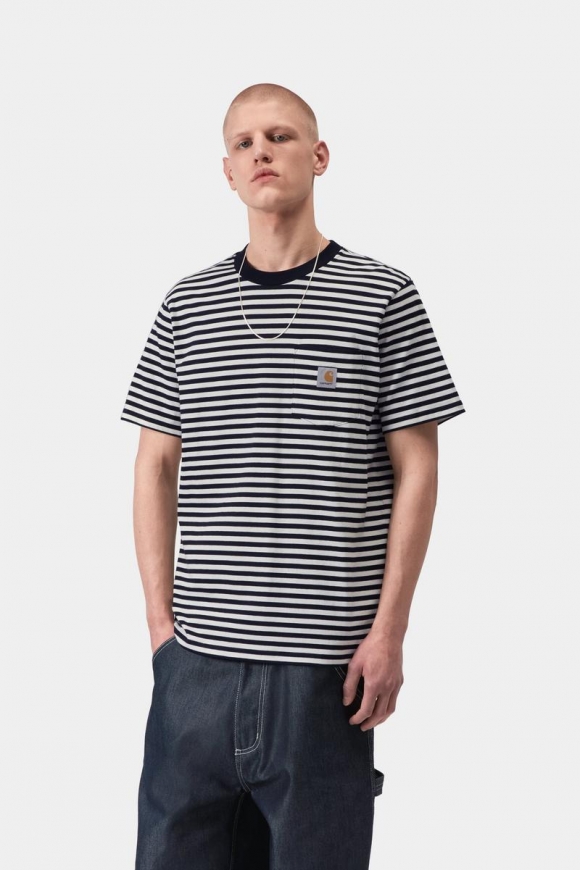 Carhartt S/S Ezra Pocket T-Shirt - Ezra Stripe, Schwarz / Wachs Carhartt S/S Ezra Pocket T-Shirt - Ezra Stripe, Schwarz / Wachs