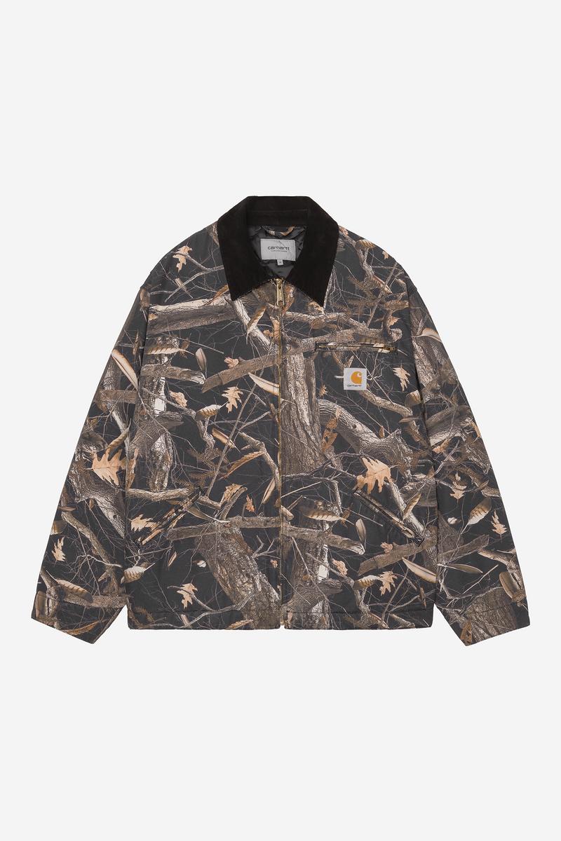 Carhartt OG Detroit Jacket - Camo Feather Tree, Schwarz / Schwarz, Heavy Stone Wash