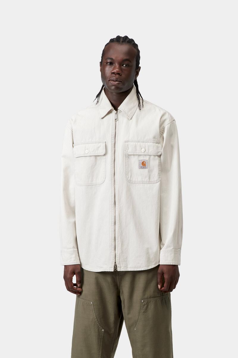 Carhartt Mercer Shirt Jac - Mercer Stripe, Graphit/Wachs, gebleicht