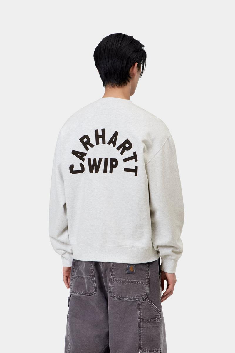 Carhartt Arch Script Sweat - Ash Heather / Dark Navy, Stonewashed