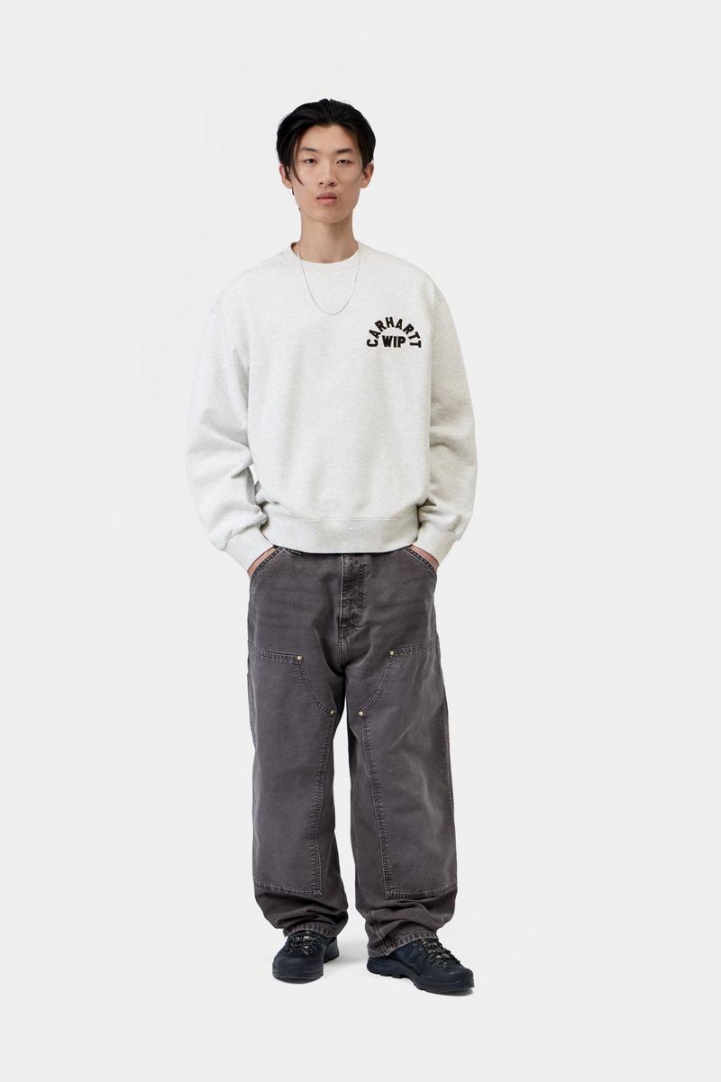 Carhartt Arch Script Sweat - Ash Heather / Dark Navy, Stonewashed