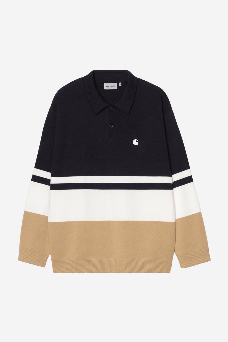 Carhartt L/S Austin Polo - Rugby-Jacquard, dunkles Marineblau