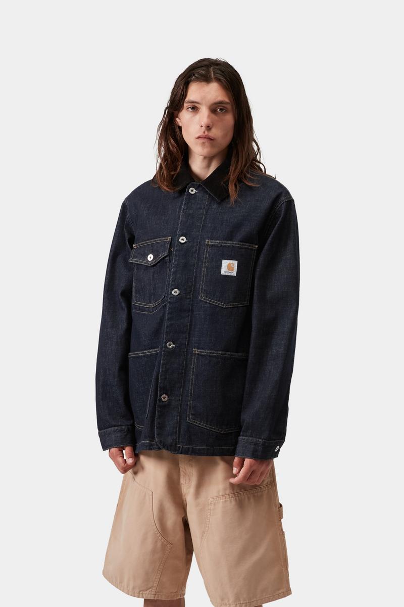 Carhartt Warren Chore Coat - Blau/Schwarz, gespült