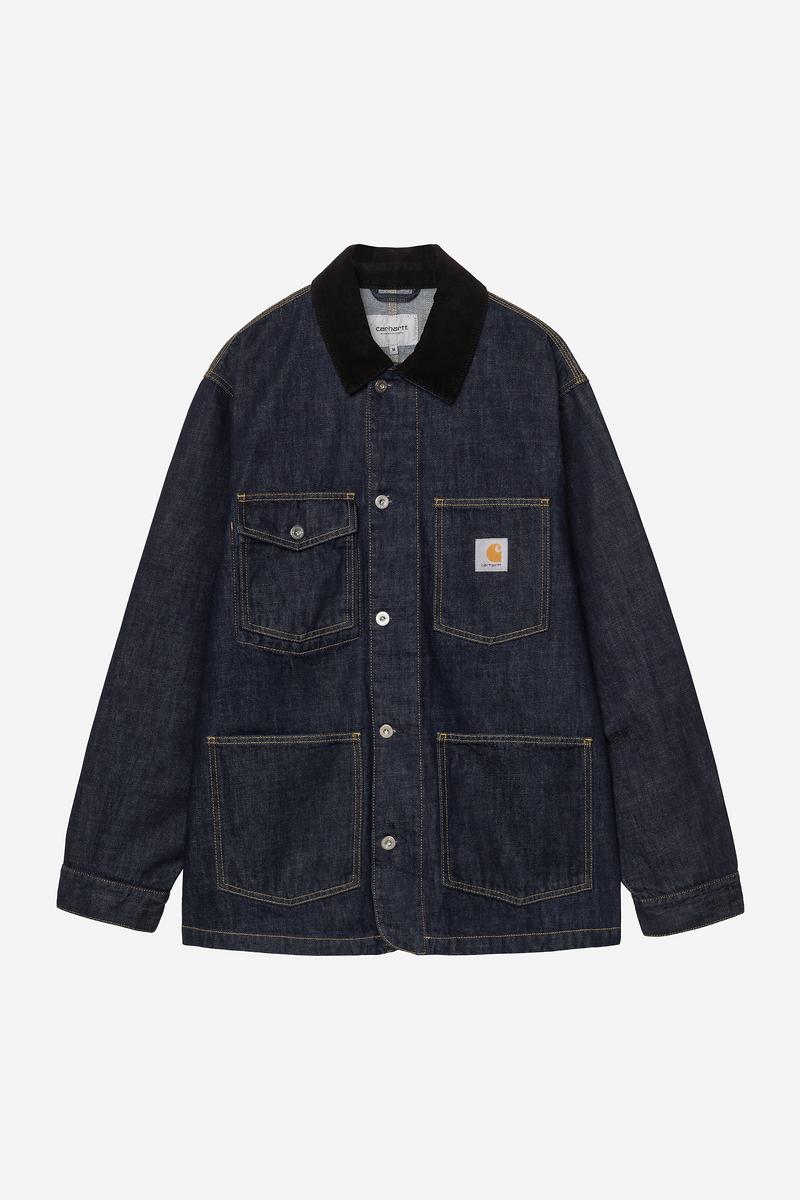 Carhartt Warren Chore Coat - Blau/Schwarz, gespült
