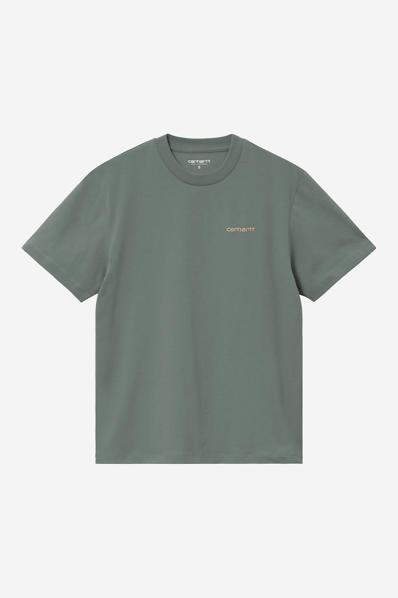 Carhartt S/S Script Embroidery T-Shirt - Samtgrün / Sanftes Orange