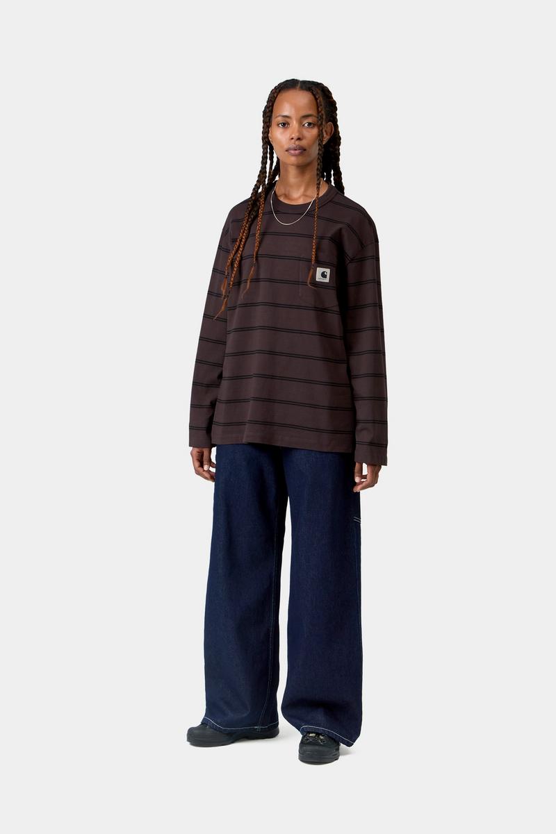 Carhartt L/S Cardona Pocket T-Shirt - Cardona-Streifen, Natur / Palisander, stückgefärbt
