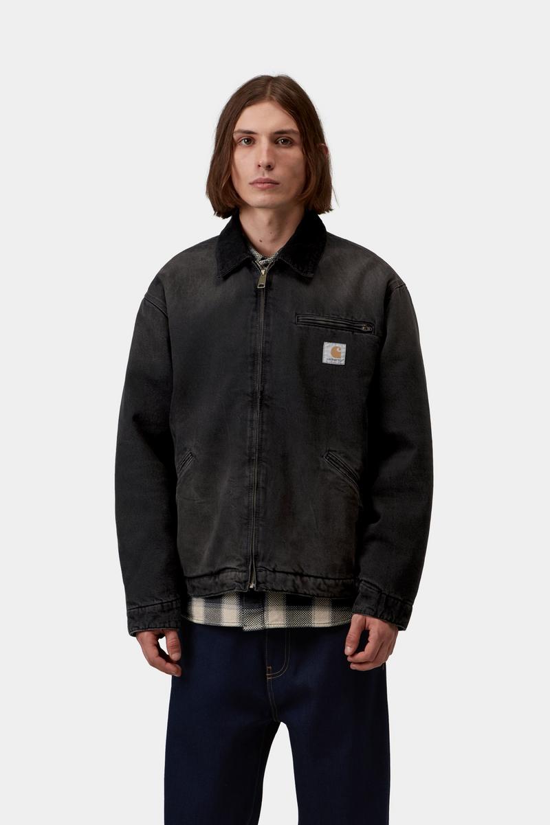 Carhartt OG Detroit Jacket - Schwarz/Schwarz, gebrauchte Tabakwäsche