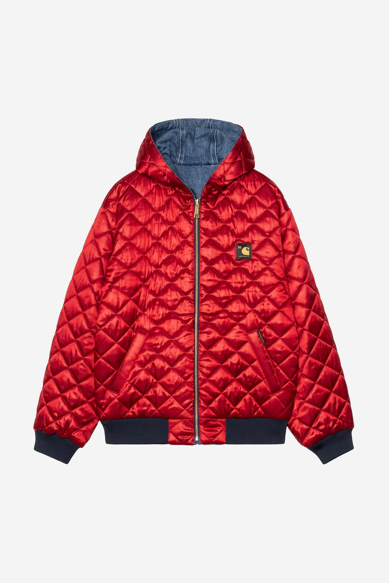 Carhartt OG Active Jacket 50th Anniversary Edition Denim - Blau / USA-Rot, Stein gebleicht