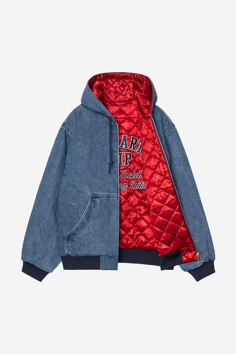 Carhartt OG Active Jacket 50th Anniversary Edition Denim - Blau / USA-Rot, Stein gebleicht
