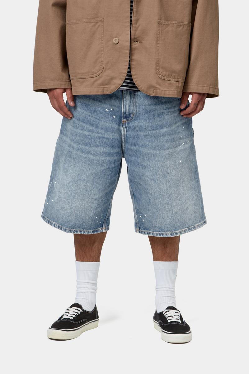 Carhartt OG Single Knee Short - Blau, Zerstörerische Waschung, Spritzer