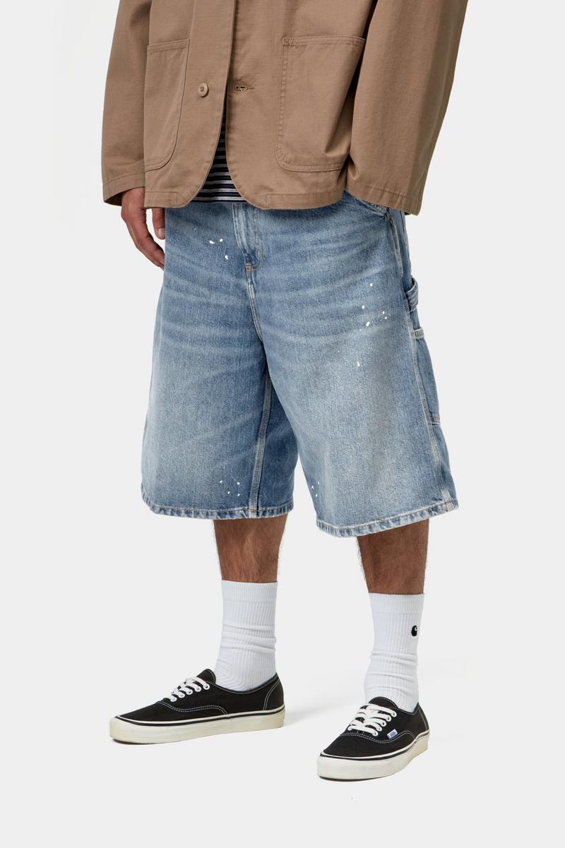 Carhartt OG Single Knee Short - Blau, Zerstörerische Waschung, Spritzer