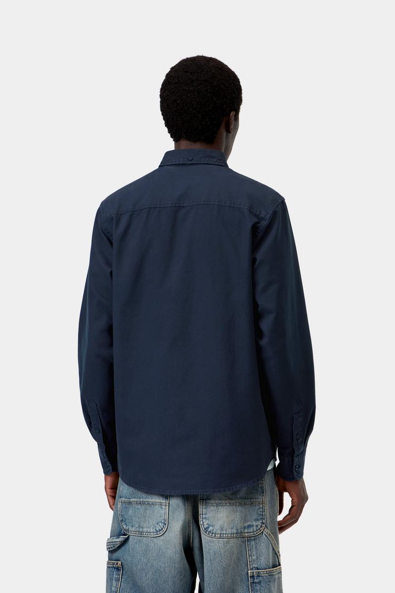 Carhartt L/S Bolton Shirt - Dunkles Marineblau, stückgefärbt