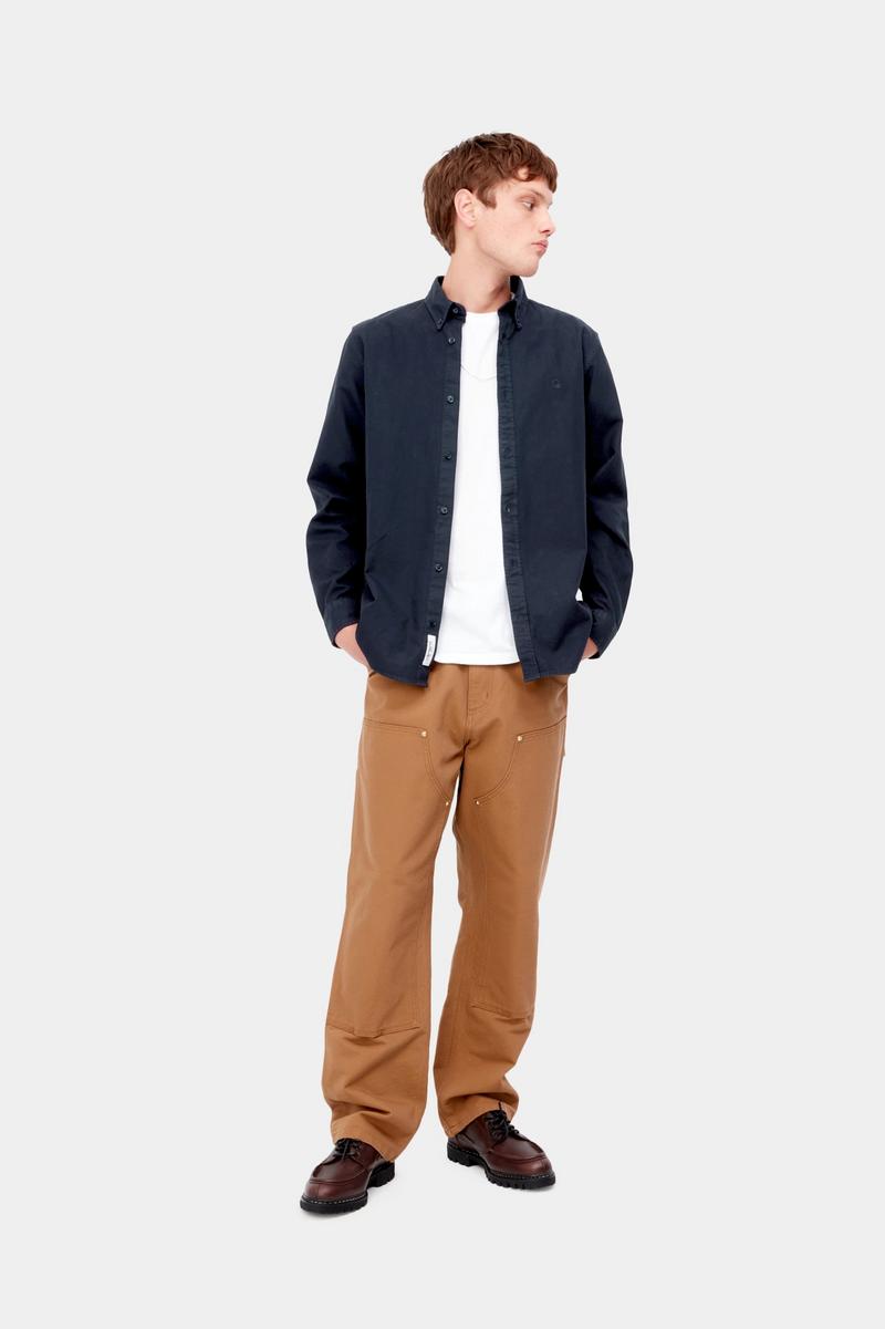 Carhartt L/S Bolton Shirt - Dunkles Marineblau, stückgefärbt