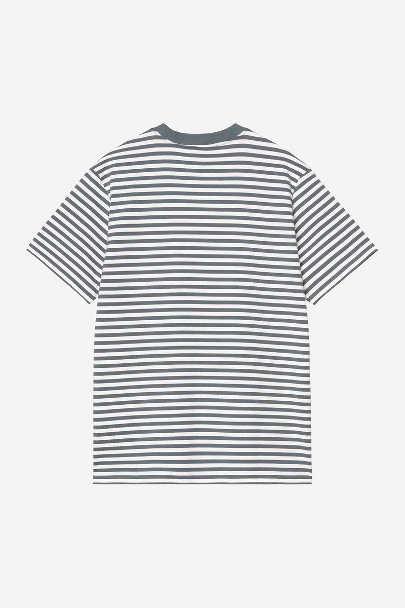 Carhartt S/S Ezra Pocket T-Shirt - Ezra Stripe, gemütliches Blau / Wachs