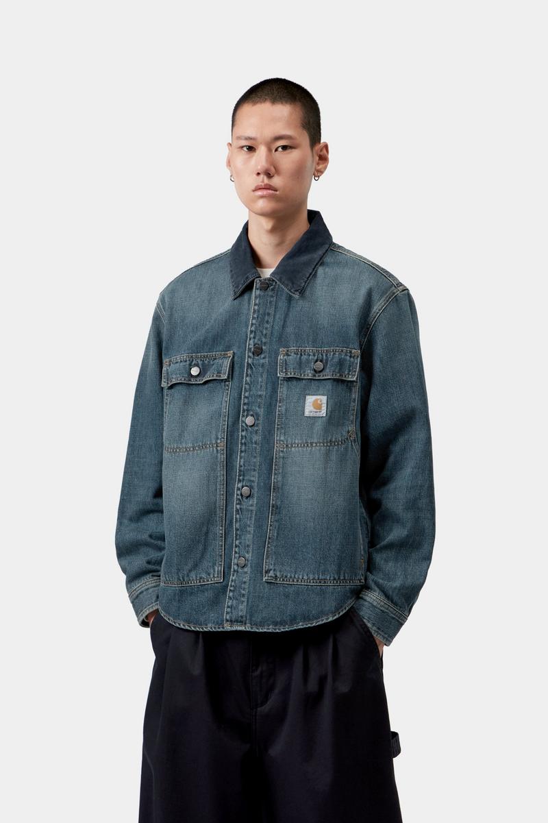 Carhartt Oakland Shirt Jac - Blau/Dunkles Marineblau, getragene, gebrauchte Waschung