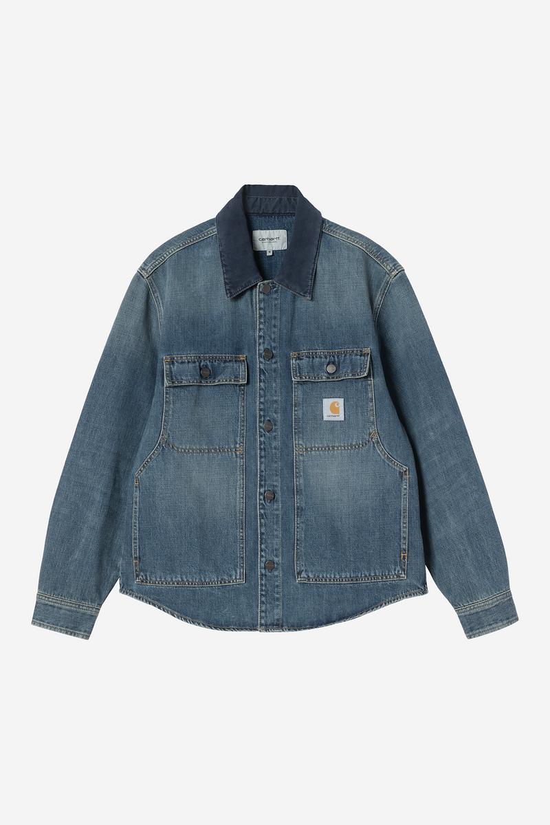 Carhartt Oakland Shirt Jac - Blau/Dunkles Marineblau, getragene, gebrauchte Waschung
