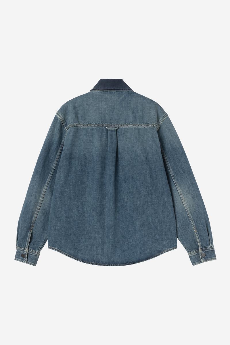 Carhartt Oakland Shirt Jac - Blau/Dunkles Marineblau, getragene, gebrauchte Waschung