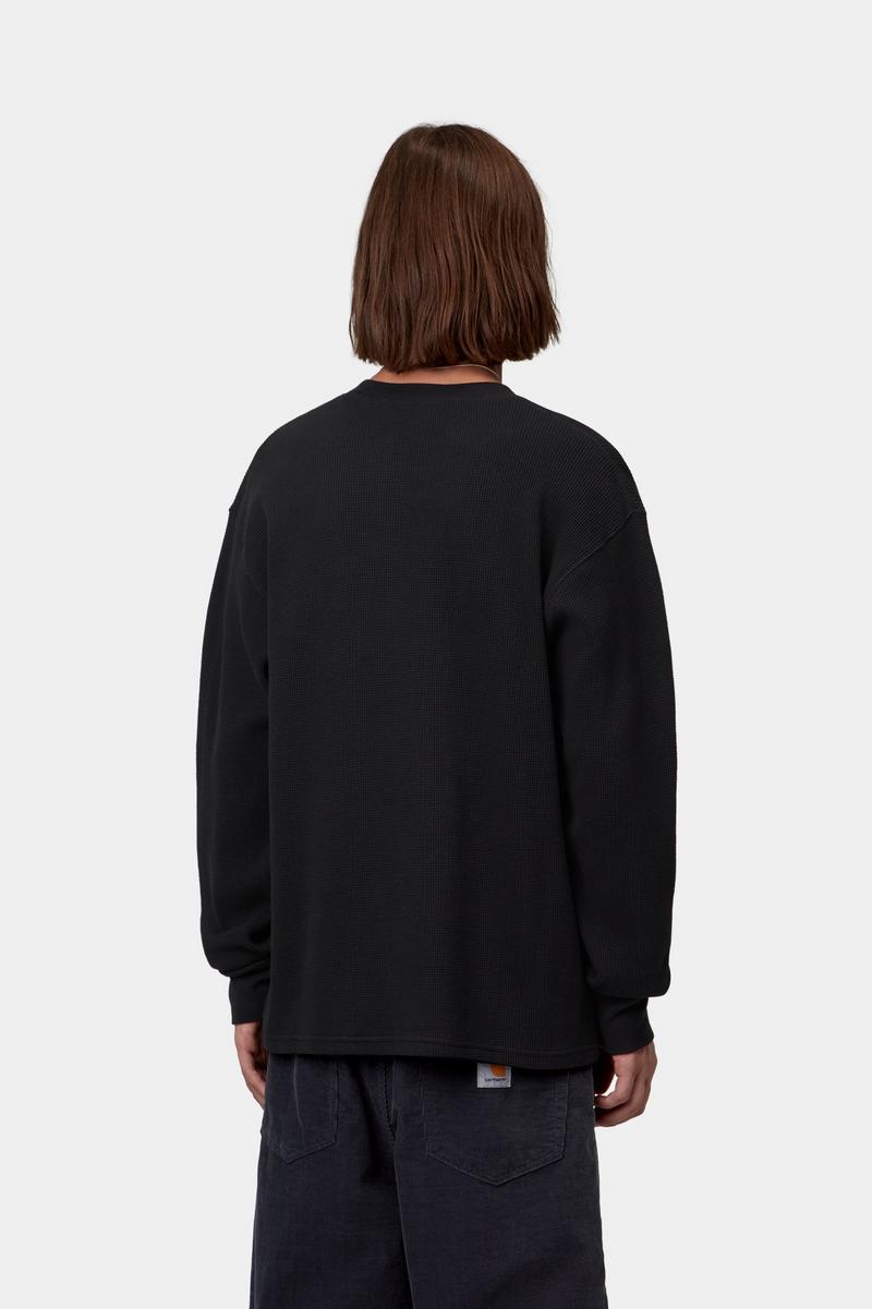 Carhartt L/S Blackletter Waffle T-Shirt - Schwarz / Weiß