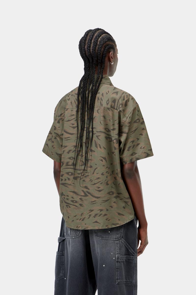 Carhartt S/S Travon Shirt - Entenfederdruck, Zypresse / Schwarz