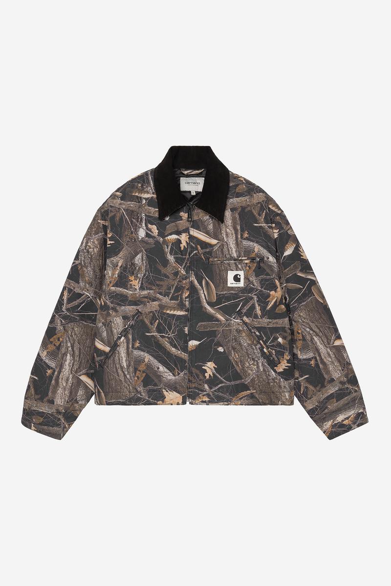 Carhartt OG Detroit Jacket - Camo Feather Tree, Schwarz / Schwarz, Heavy Stone Wash