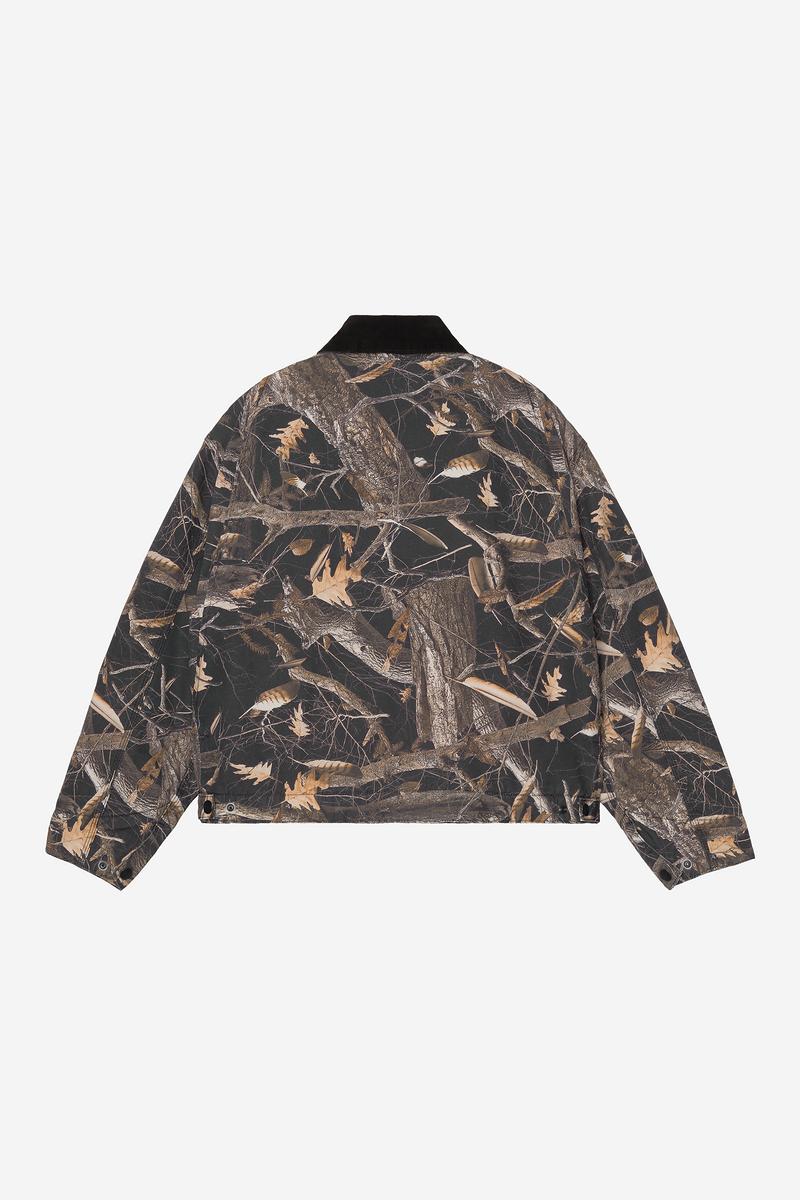 Carhartt OG Detroit Jacket - Camo Feather Tree, Schwarz / Schwarz, Heavy Stone Wash