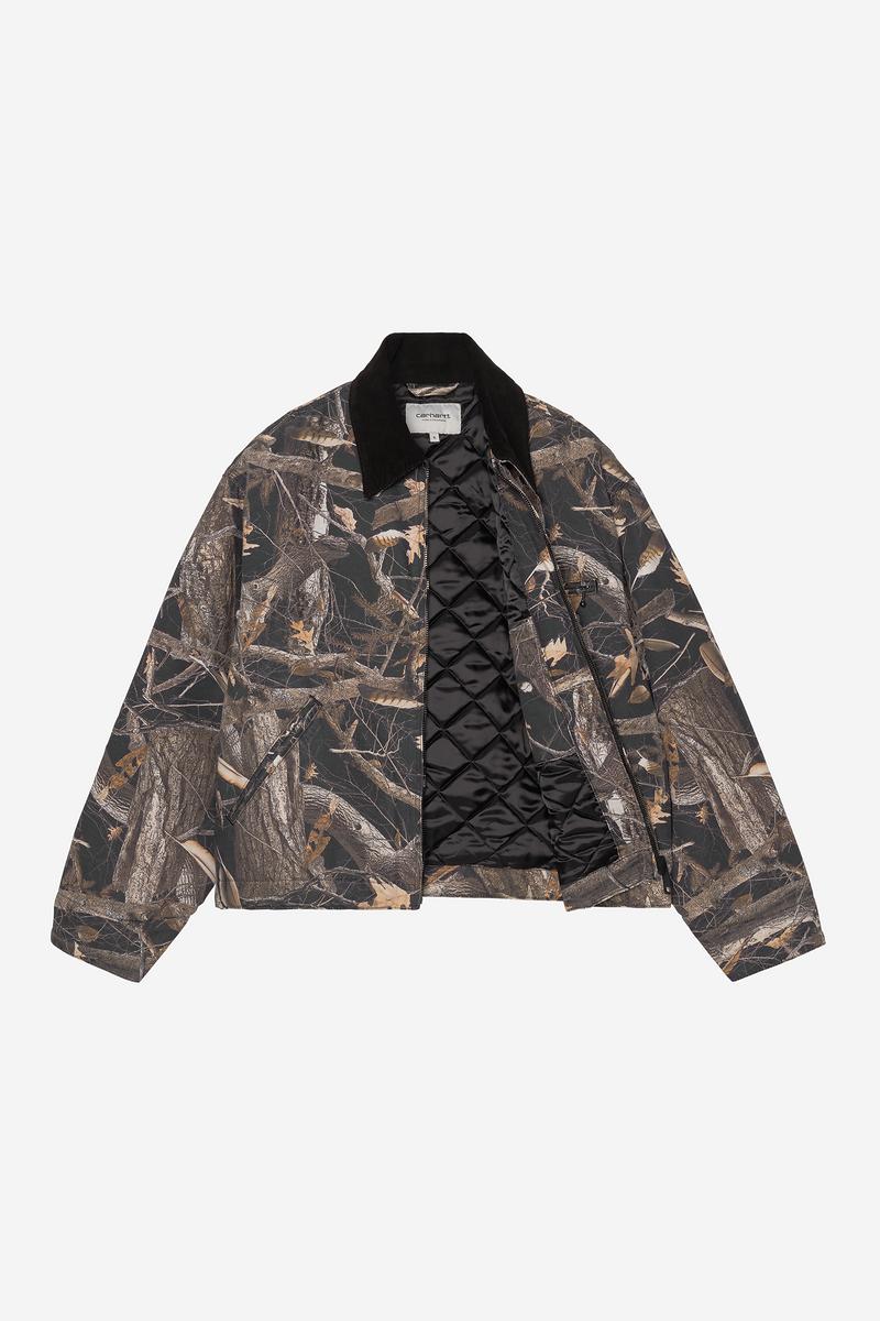 Carhartt OG Detroit Jacket - Camo Feather Tree, Schwarz / Schwarz, Heavy Stone Wash