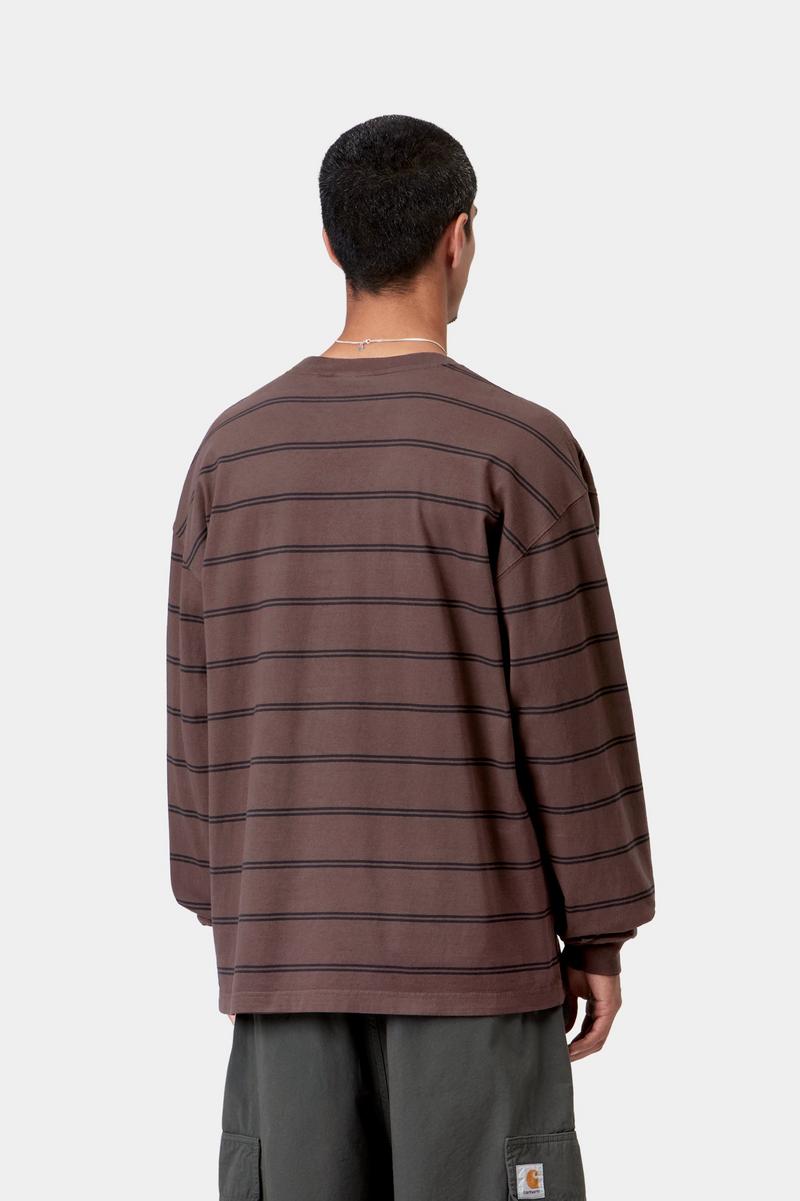 Carhartt L/S Cardona Pocket T-Shirt - Cardona-Streifen, Natur / Palisander, stückgefärbt
