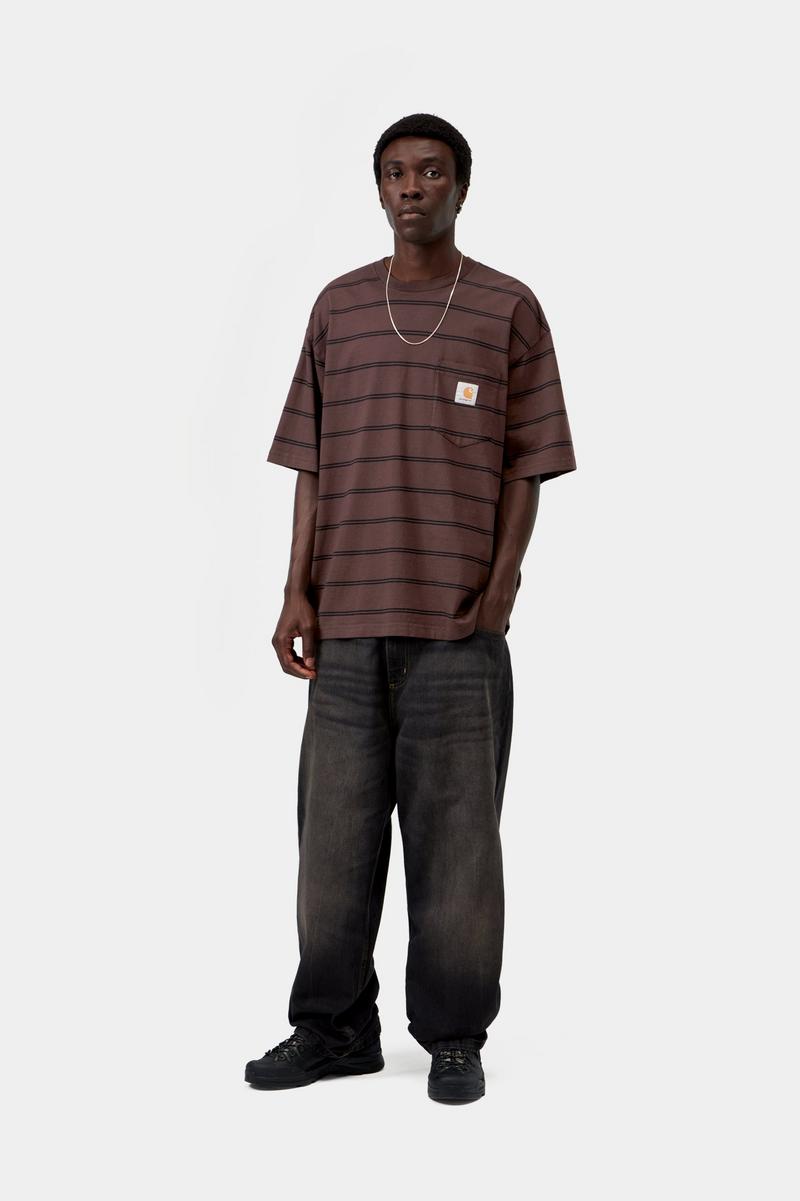 Carhartt S/S Cardona Pocket T-Shirt - Cardona-Streifen, Natur / Palisander, stückgefärbt