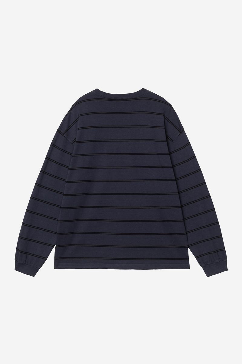 Carhartt L/S Cardona Pocket T-Shirt - Cardona-Streifen, Natur / Dunkelblau, stückgefärbt