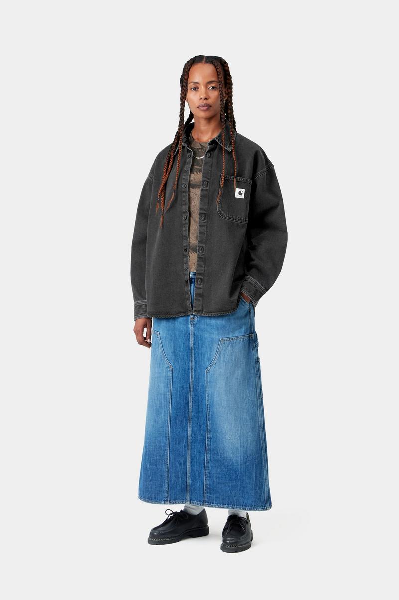 Carhartt Marly Shirt Jac - Schwarz, schwere Steinwäsche