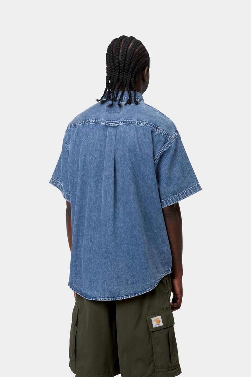 Carhartt S/S Lucas Shirt - Blau, Stonewashed