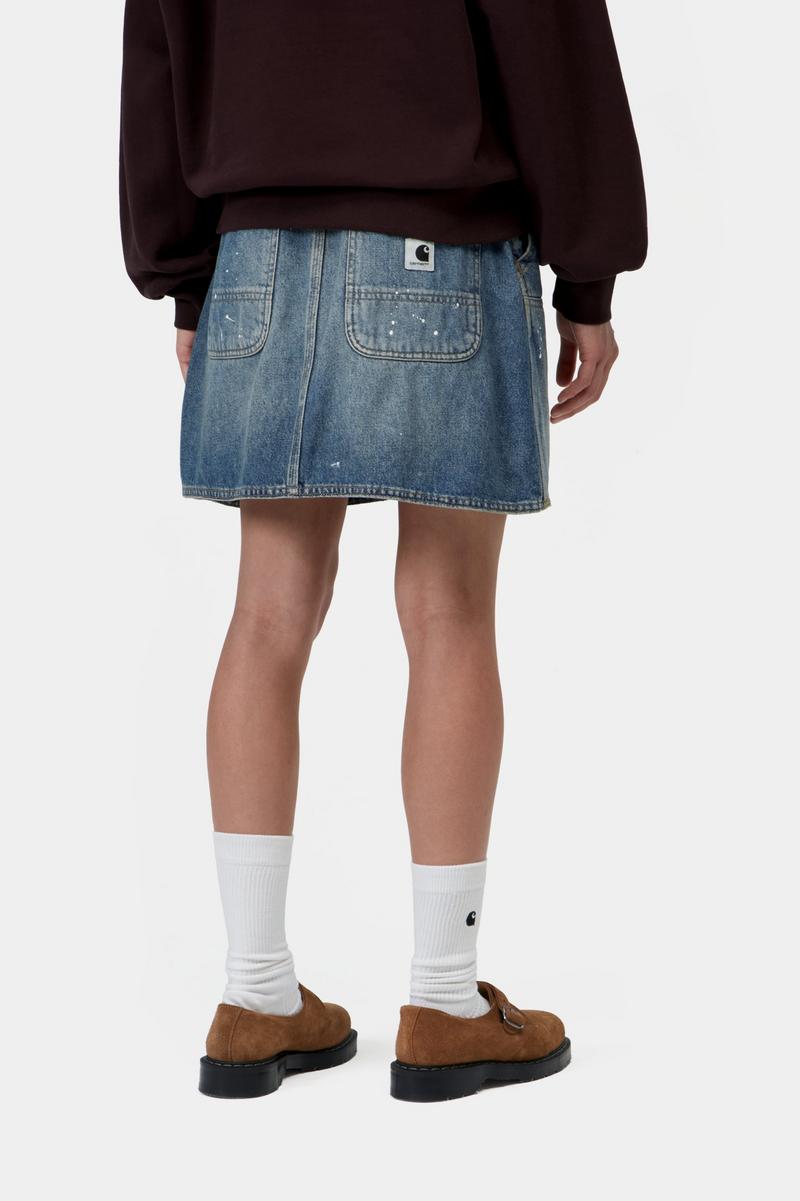 Carhartt Maeve Double Knee Skirt - Blau, Zerstörerische Waschung, Spritzer