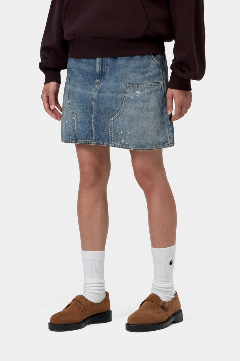 Carhartt Maeve Double Knee Skirt - Blau, Zerstörerische Waschung, Spritzer