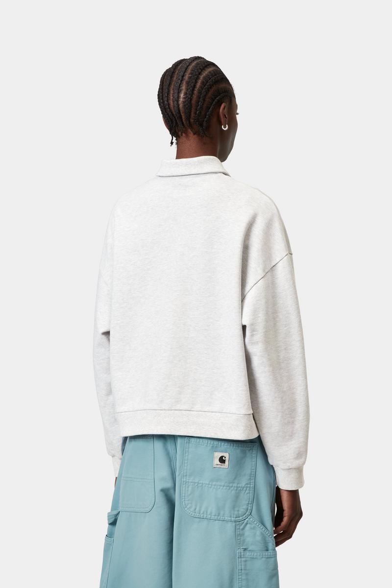 Carhartt Brenta Polo Sweatshirt - Ash Heather / Weiß, Heavy Stone Wash