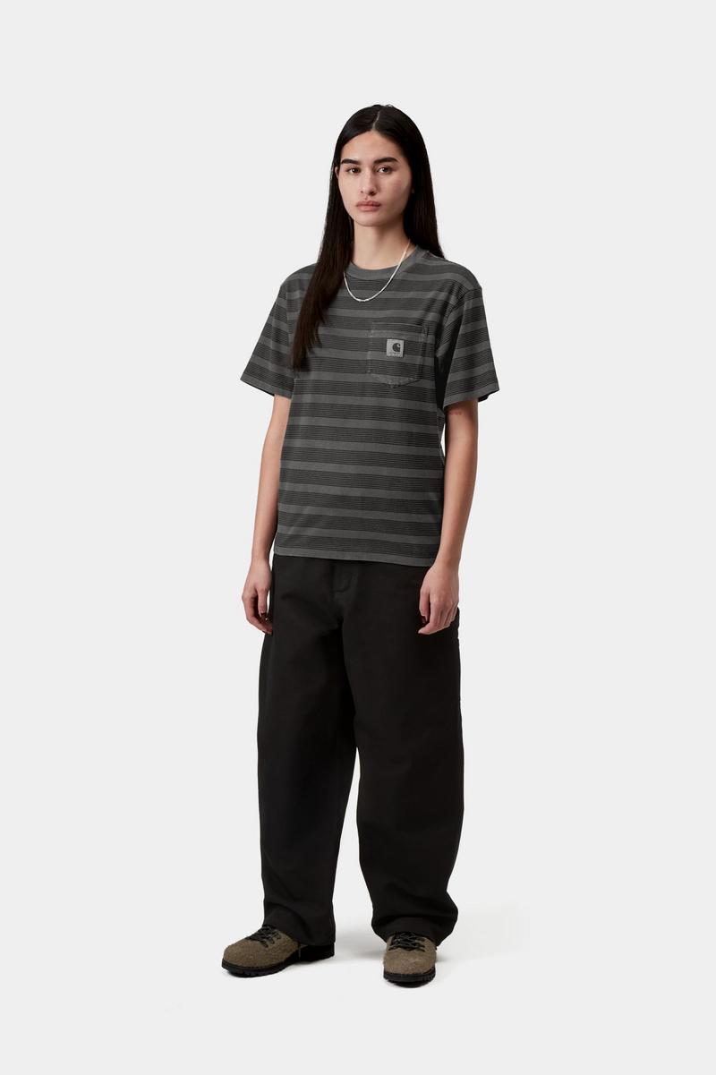 Carhartt S/S Hanson Pocket T-Shirt - Hanson W Stripe, Schwarz, Stückgefärbt