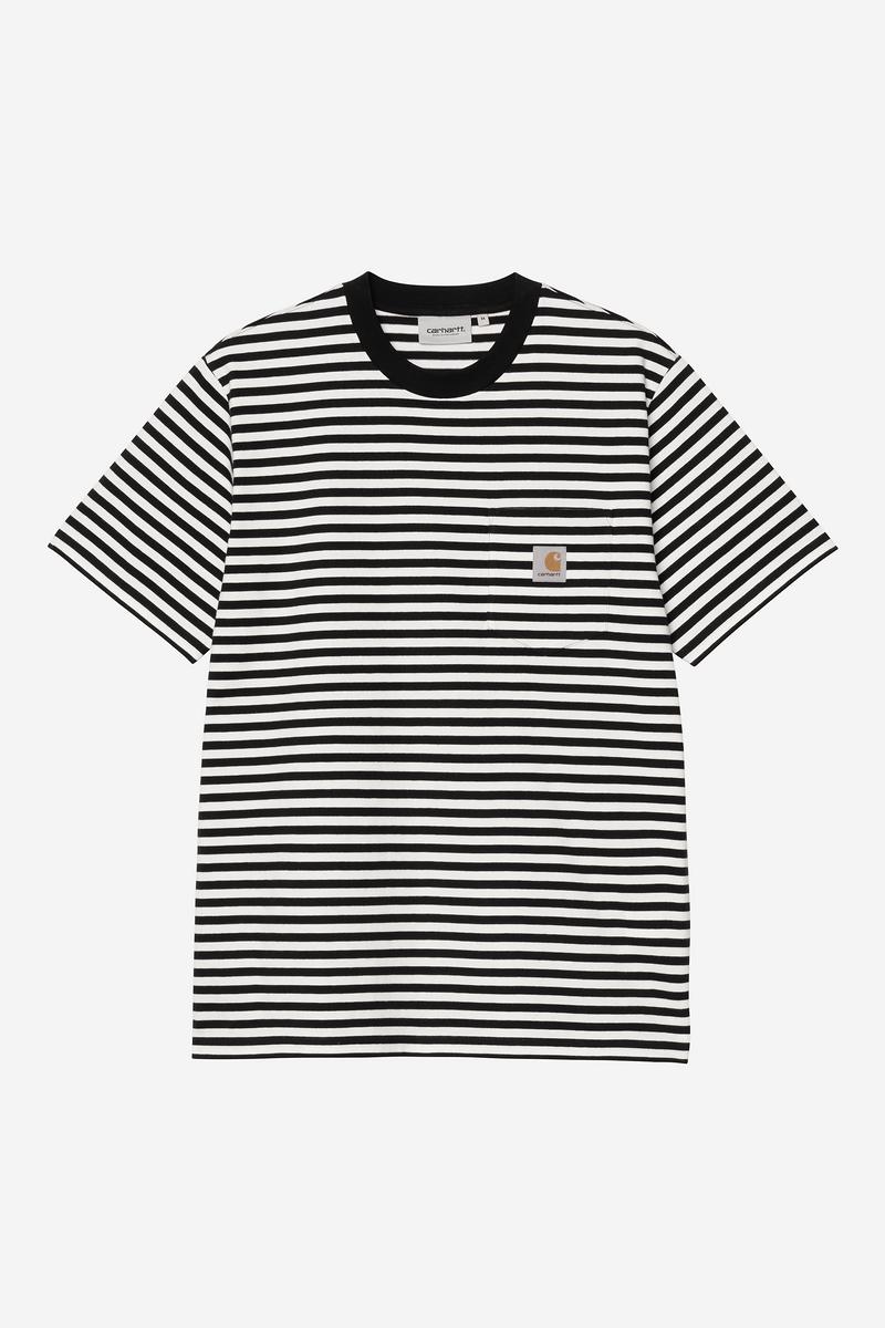 Carhartt S/S Ezra Pocket T-Shirt - Ezra Stripe, Schwarz / Wachs